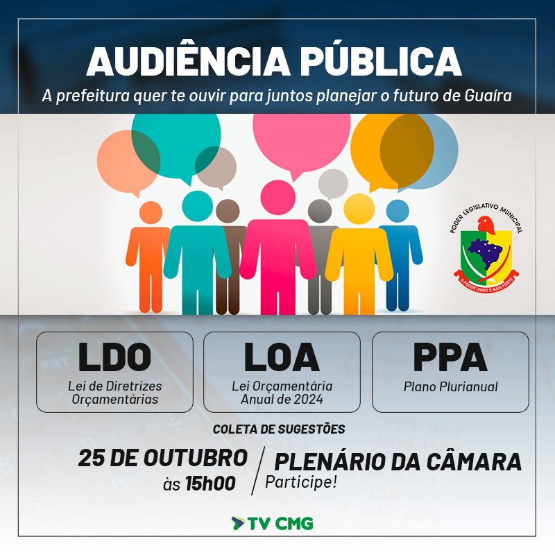 ATENÇÃO PARA A AUDIÊNCIA PÚBLICA NESTA QUARTA-FEIRA (25)