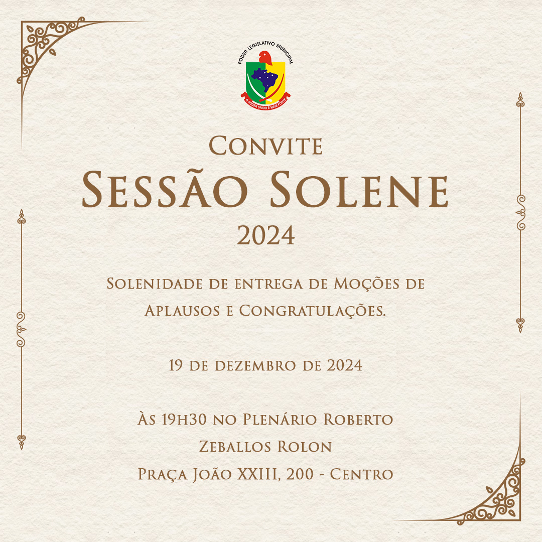 LEGISLATIVO REALIZARÁ SESSÃO SOLENE PARA ENTREGA DE MOÇÕES DE APLAUSOS