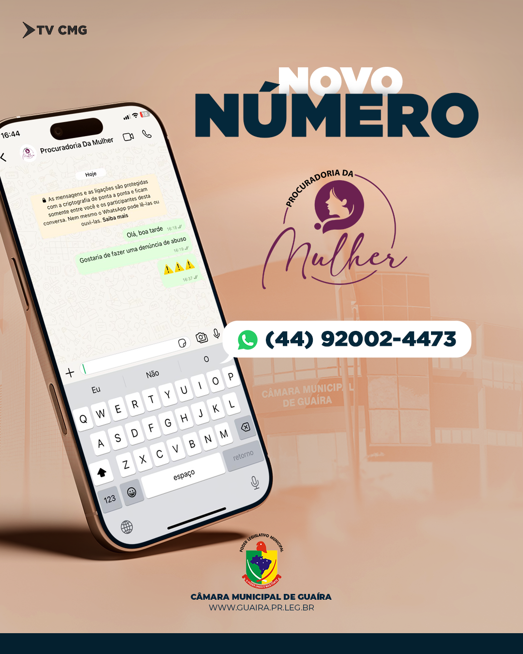 PROCURADORIA DA MULHER DE GUAÍRA LANÇA WHATSAPP PARA ATENDIMENTO DE EMERGÊNCIA A MULHERES